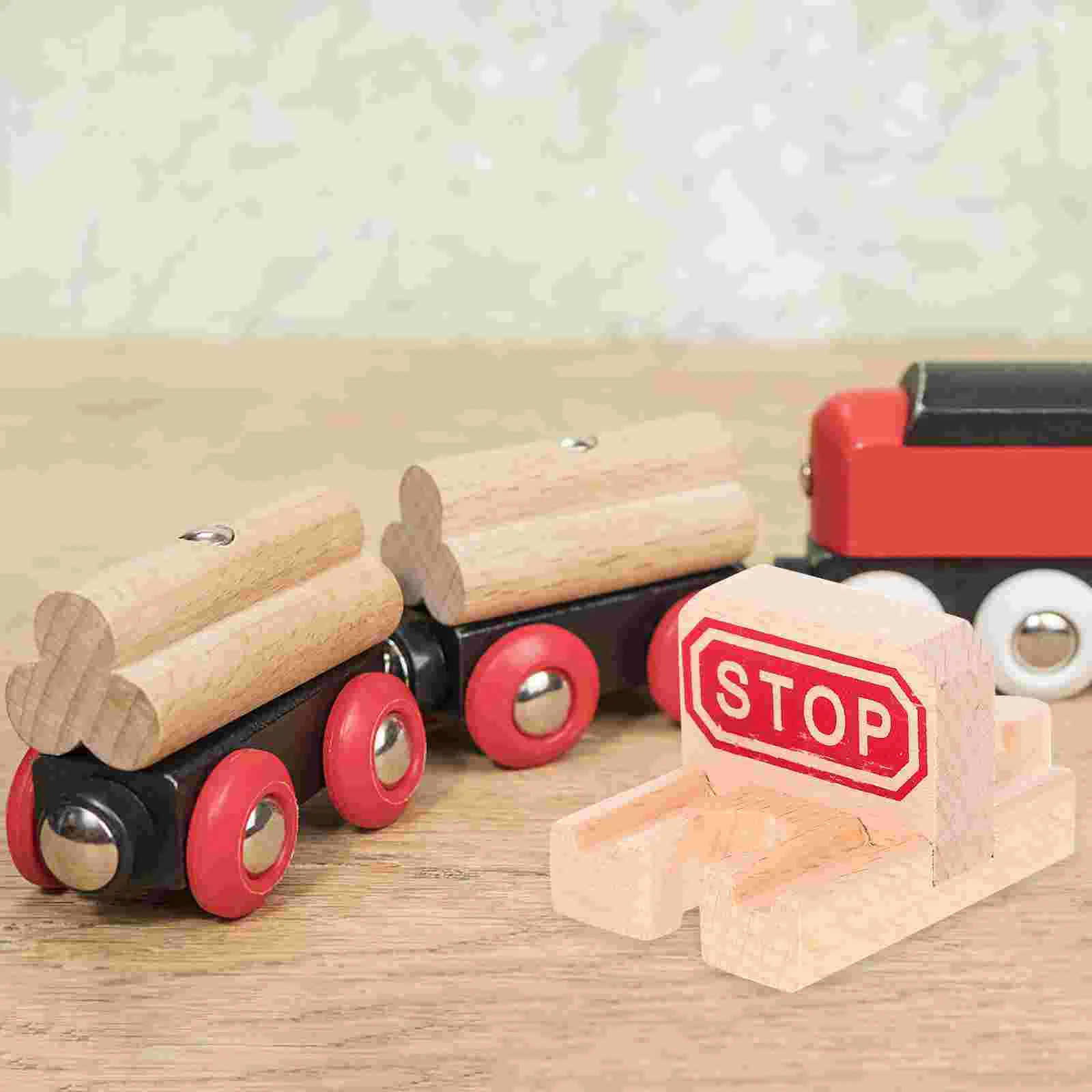 

2Pcs Wooden Train Stop Track Toy Train Scene Track Prop Railway Train Track Piece Wooden Train Track Wood Train Stop Track