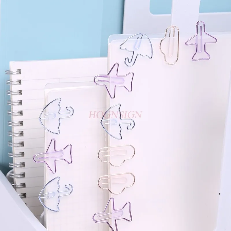 12pcs Cute Paper Clips Cartoon Colorful Metal Paper Clips Small Fresh Student Bookmarks Stationery