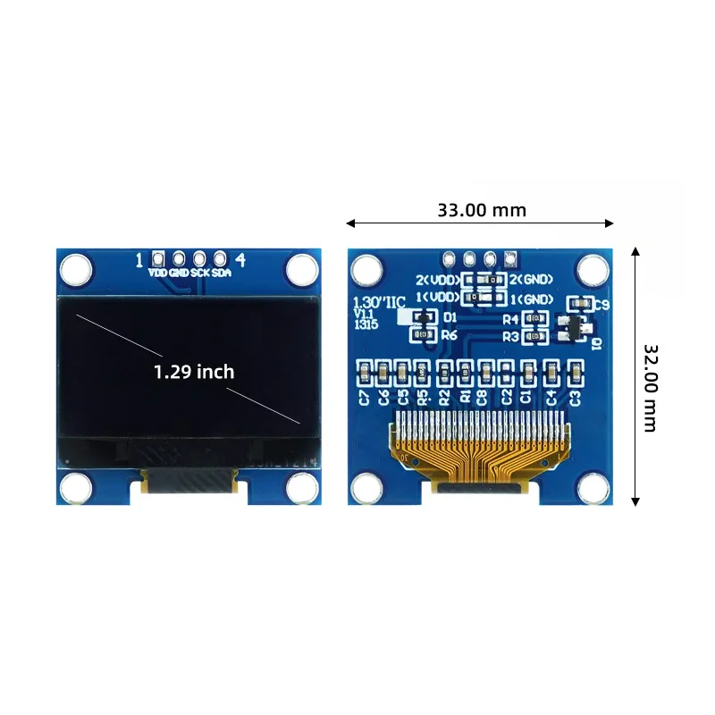 1.29 Inch I2C OLED Display Module 128x64 SSD1315 Driver COG Monochrome White - 4Pin Small LCD Screen Module for Arduino
