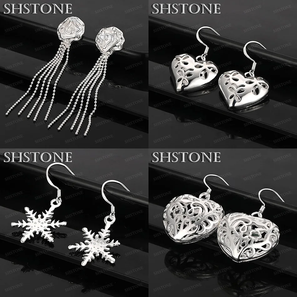 

New 925 Sterling Silver Hollow Love Heart Snowflake Flowers Drop Earrings Pretty Jewelry Women Wedding Party Gift Accessories