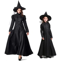 Purim Cosplay Black Witch Dress Deluxe Wicked Hat Gothic Full Set Role Play Costume Parent-children Clothing Medieval Dresses