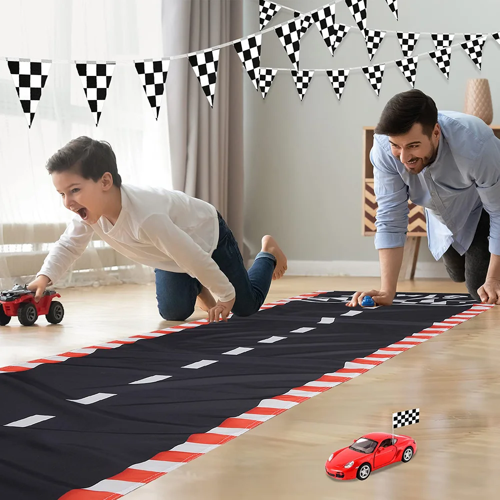 2m Race Car Birthday Decorations Big Car Track Supplies Floor Running Mat for Racing Theme Fast Two Party Decoration