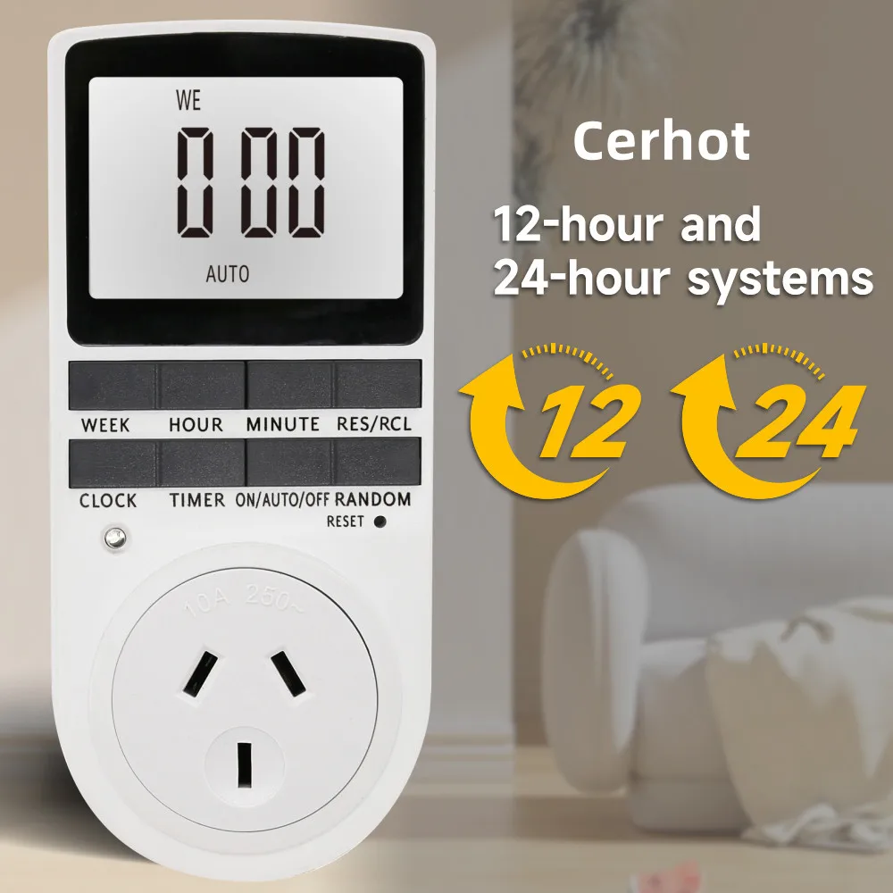 

Программатор для розетки с таймером Cerhot, 7 дней, 12/24 часов, электронный, кухонный, цифровой программируемый переключатель, управление розеткой
