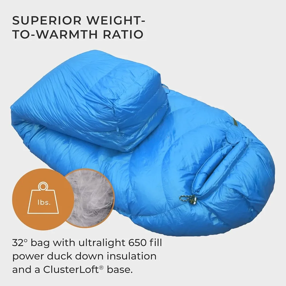 32F Hiking Backpack Sleeping Bag, Inner and Outer Nylon Shell,with Horizontal Baffle,adjustable Insulated Duck Down Sleeping Bag