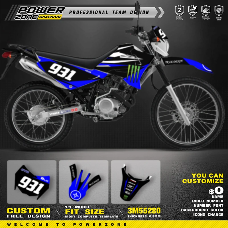 

PowerZone пользовательские графические наклейки для команды комплект наклеек DECO Dekor для YAMAHA XTZ125 индивидуальный ID Rider номер имя