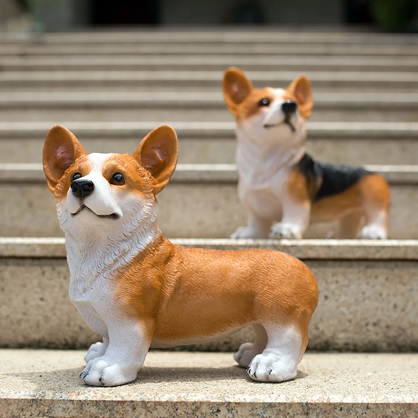 

Dog Statue Vivid Cute Style Small Compact Resin Material Corgi Ornament For Gardens Indoor Desks