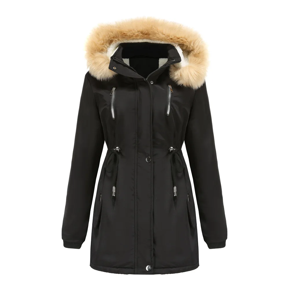 Winter New Arrival Women's Dark Brown Hooded Mid-Length Coat, Stylish and Warm Thick Jacket. Khaki, Black, Blue, Pink Parkas.