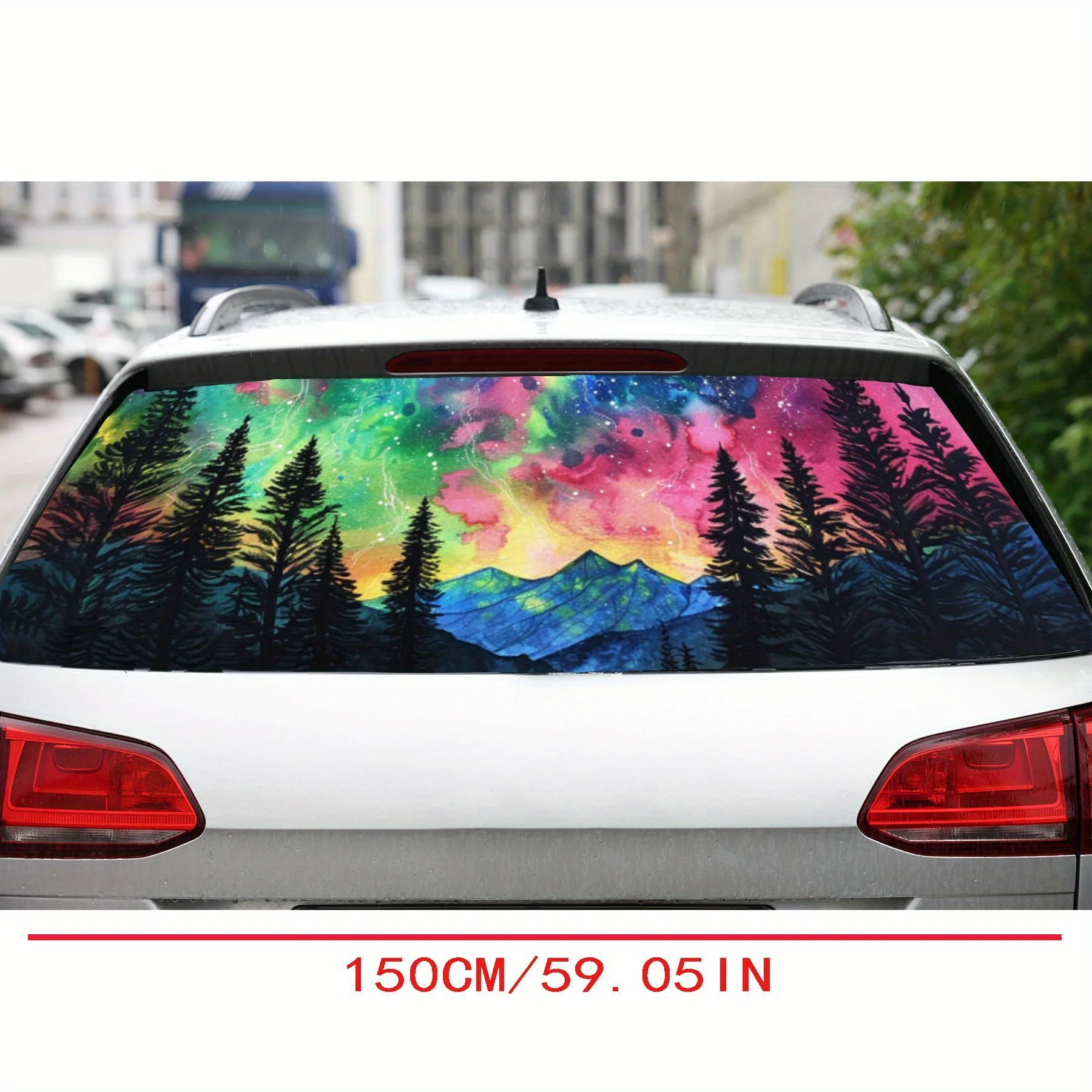 Colorful Aurora Forest PVC Perforated Car Vinyl Wraps, Privacy Enhancing Design for Rear Window, Car Rear Windshield Sticker for