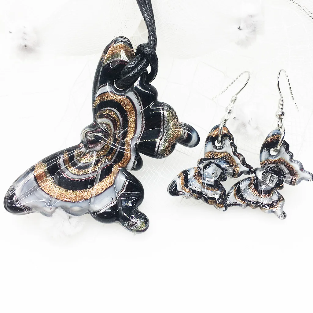 6 Set Mix Shapes Muran Glass Lampwork Pendant Necklace Earrings For Women Butterfly Starfish Spiral Water Drops