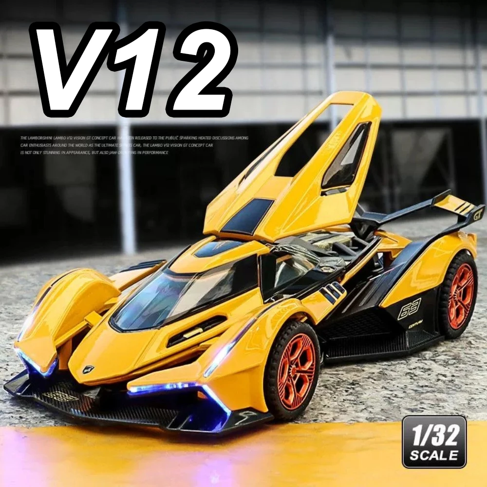 Lambor V12 1:32, aleación fundida SCV12, modelo en miniatura de juguete, sonido de coche, luz, puertas extraíbles, vehículo abierto, regalo de Hobby para coleccionar