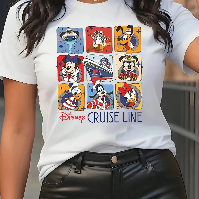

Disney Cruise Line Exclusive Women's T-Shirt Stitch Minnie Daisy Fashion Casual Summer Crew Neck Short Sleeve Sports Loose Top