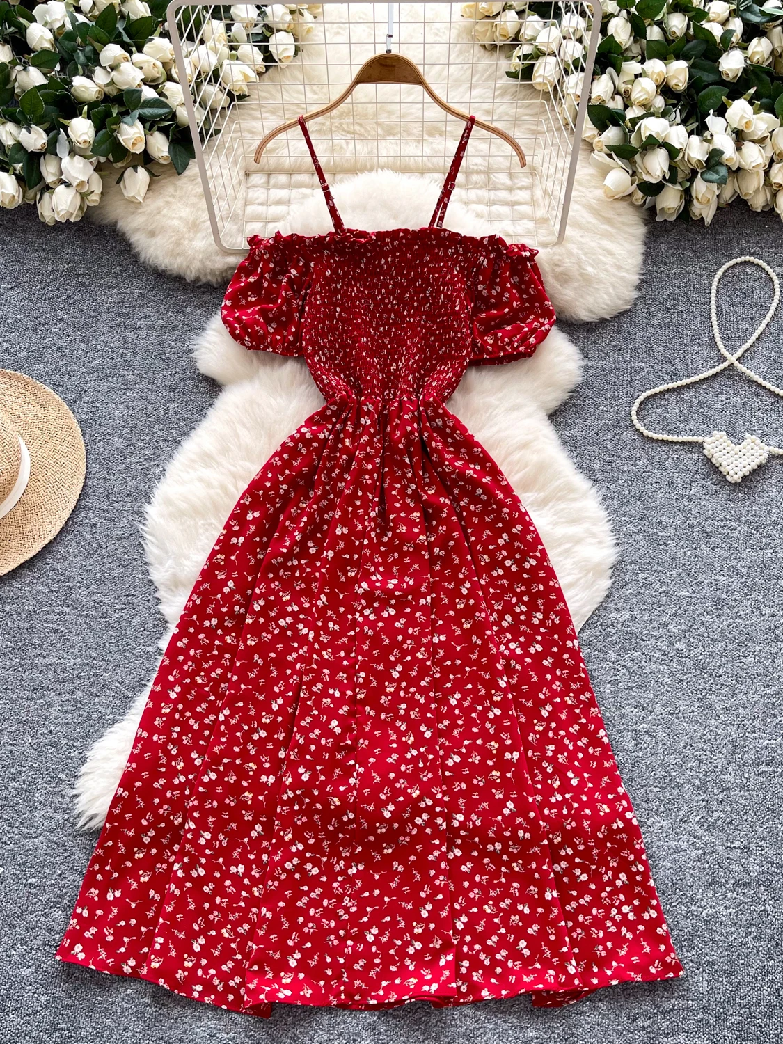 Chiffon con stampa floreale estiva Dr Vita alta da donna Bubble Sve Dimagrante Dr Coreano Sle Pendolarismo A-Line Midi Dr