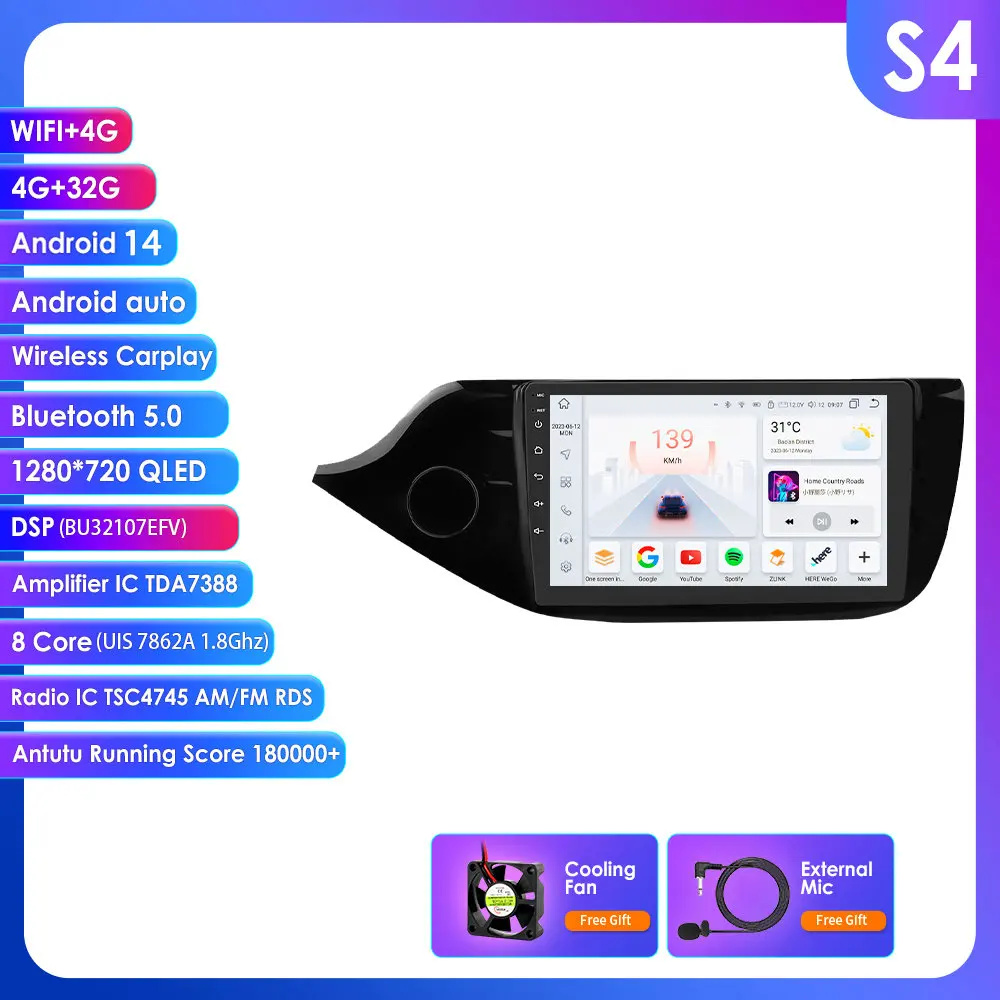 Android 16 voor Kia CEED Kia-Cee'D 2012 - 2018 Carplay Auto Multimedia Autoradio Navigatiesysteem WIFI+4G DSP Smart Intelligent Systems IPS Touchscreen Stereo Videospeler 2 Din Autoradio Hoofdunit