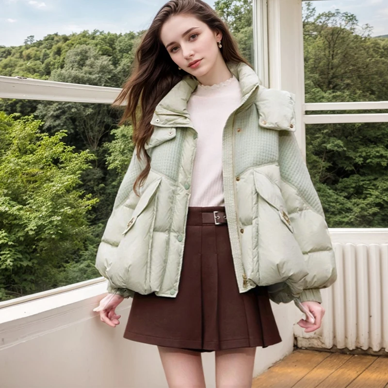 

Fashion Solid Color Zipper Pocket Drawstring Coats Thickened Warm Hooded Coat Streetwear Stand Collar Hood Cotton-Padded Jacket