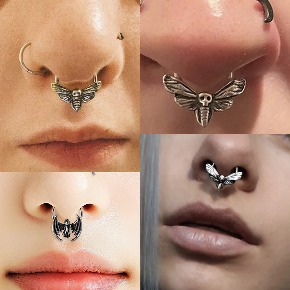 1PC Punk Skull Bee Bull Bat Water Melt Black Olil Drip Nose Septum Piercing  Surgical Steel Labret Lip Conch Helix Lobe  Earring