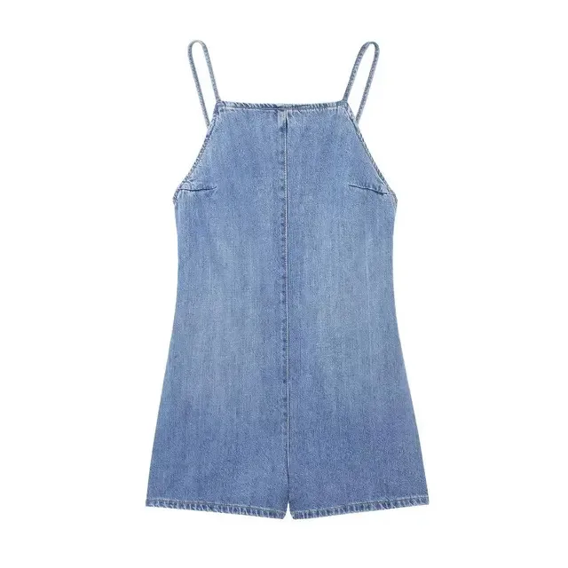 

New Summer Women Fashion One-Neck Blue Denim Jumpsuit Sleeveless Sling Backless Decorative Woman Casual Beach Style Jumpsuits