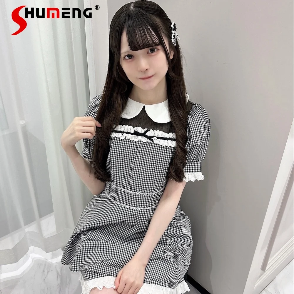 

Japanese Mines Style Sweet Lace Patchwork Bow Doll Collar Puff Sleeve Slim Top High Waist Shorts Two-Piece Set Women Summer 2025