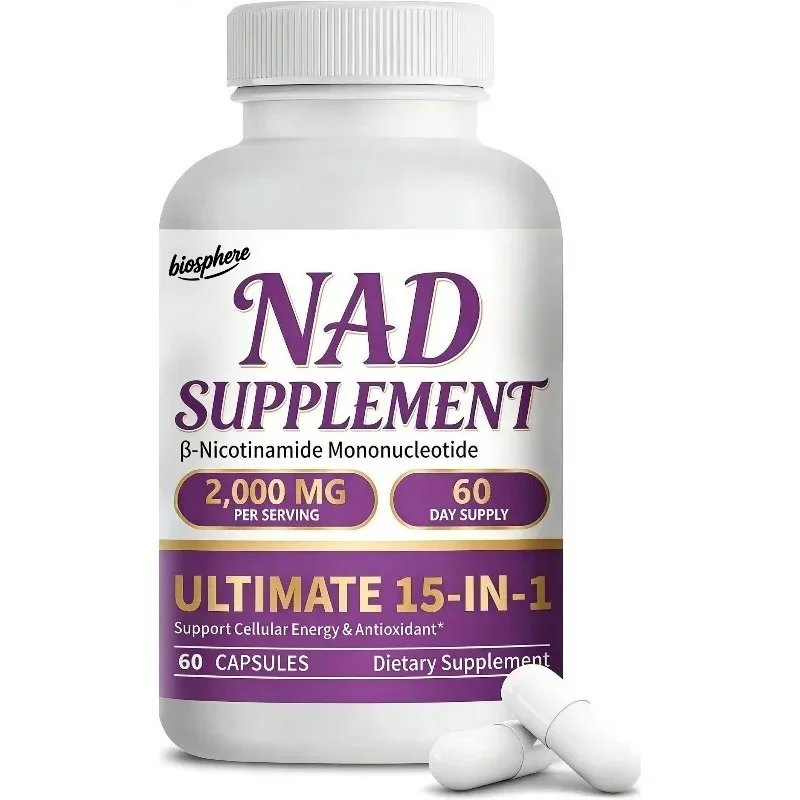 liposomal NAD capsules, each 2000mg, contain nicotinamide mononucleotide, resveratrol 、 Coenzyme Q10, Quercetin, and Glutathione