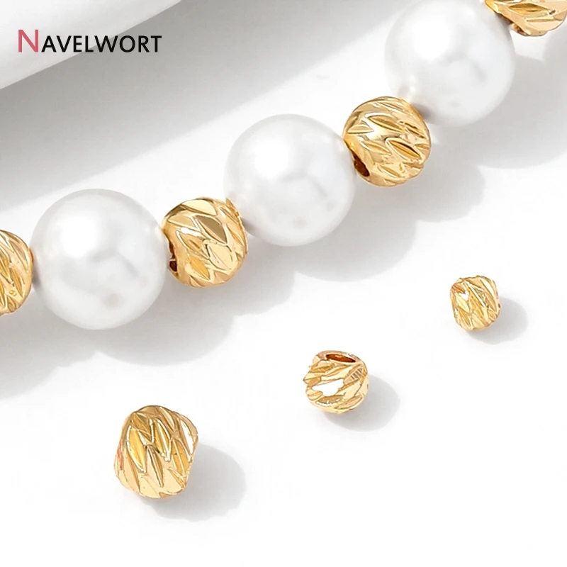 14K/18K Gold Plated Striped Cut Flower Beads,Faceted Ball Spacer Beads For Bracelet Necklace Making Accessories view 6