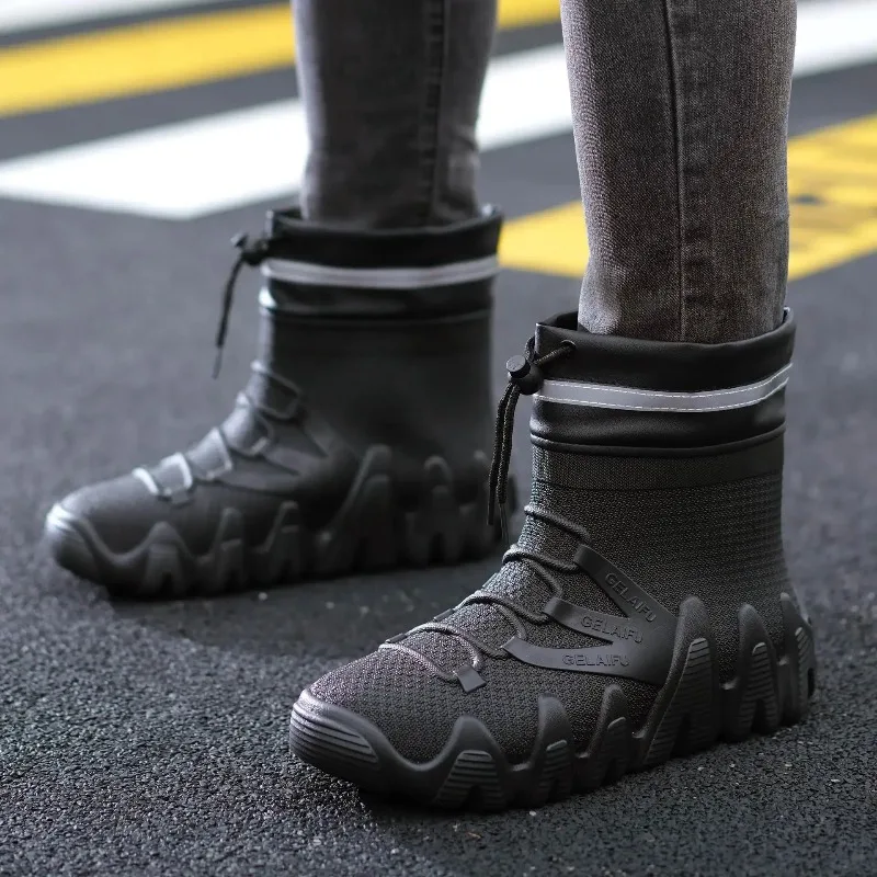 

Men's Short Ankle Rain Boots Thermal Fleece Lined Low Cut Waterproof Shoes Anti-freeze Delivery Durable PVC Material round Toe