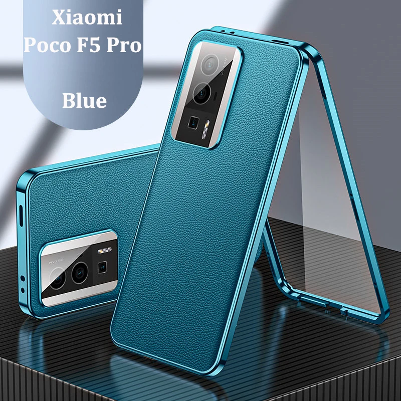 Metal Bumper Magnetic Case For Xiaomi Poco F5 Pro 5G Glass Front Glass Case with Back PU Leather Cover for Xiaomi Poco F5 Pro 5G