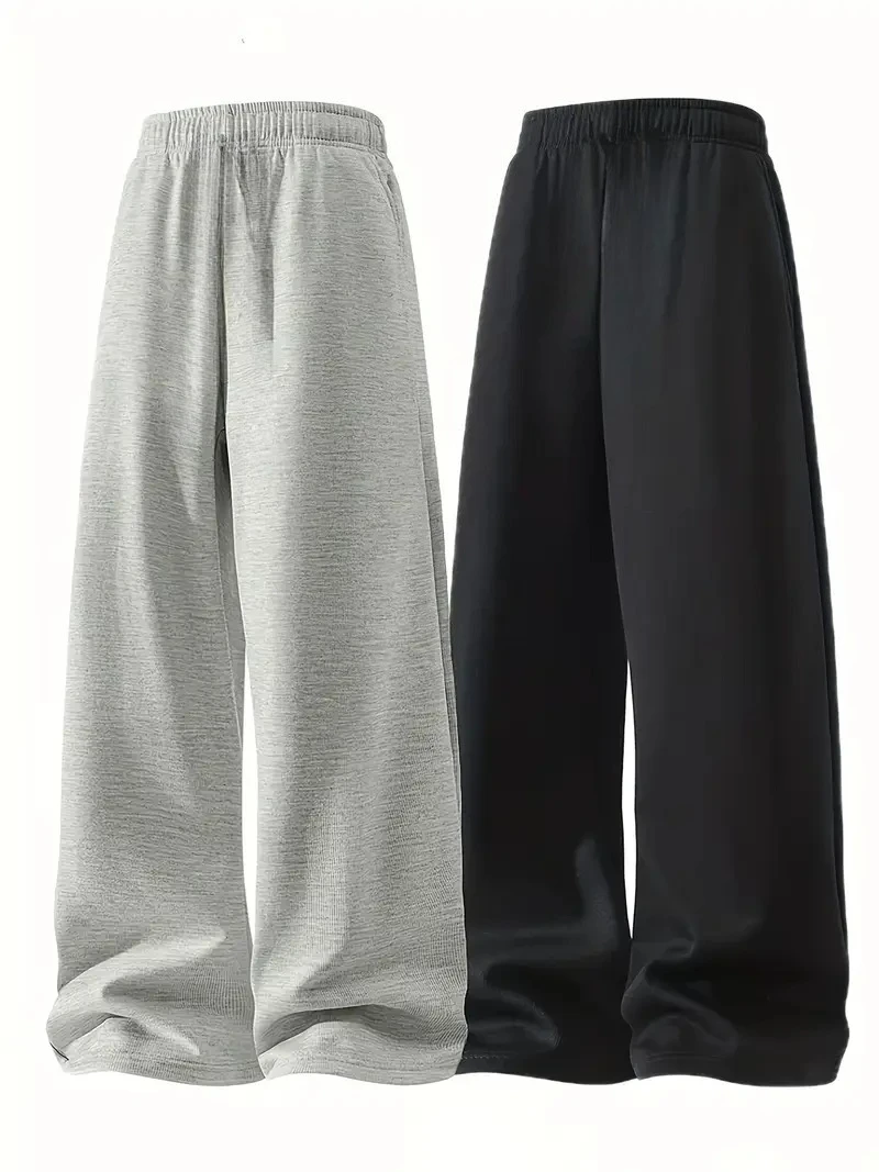 Dames heren Katoenen rechte broek Zwaargewicht broek Casual herfst-winterfleece Oversized broek met wijde pijpen en handtekening