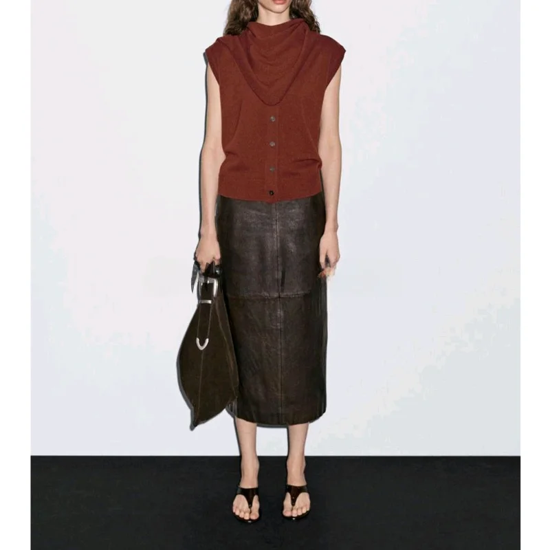 

Commute Sle Wool Blend Vest Scarf Collar Ribbed Decoration Women's Faion Autumn New Item Single Button Closure ...