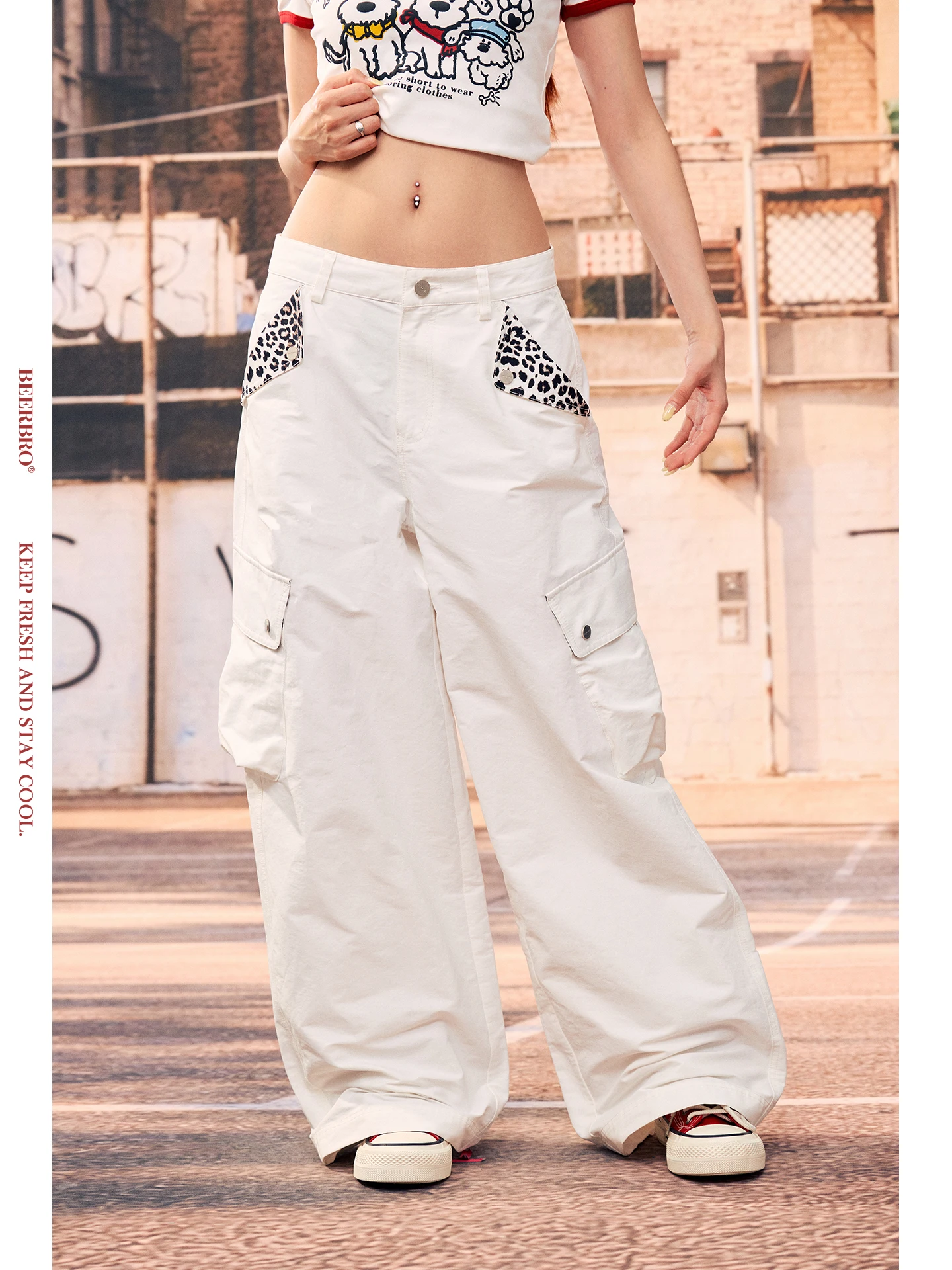 Cool Street Style BeerBro Spicy Girl Loose Wide Leg Casual Pants Leopard Print Splice Slimming Leg Lengthening Trendy Women's...