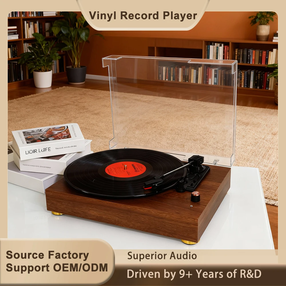 Vintage Wooden Turntable BT5.0+ Aux Input 3-Speed Vinyl Record Player with Built-in Speaker for Gift - view 3
