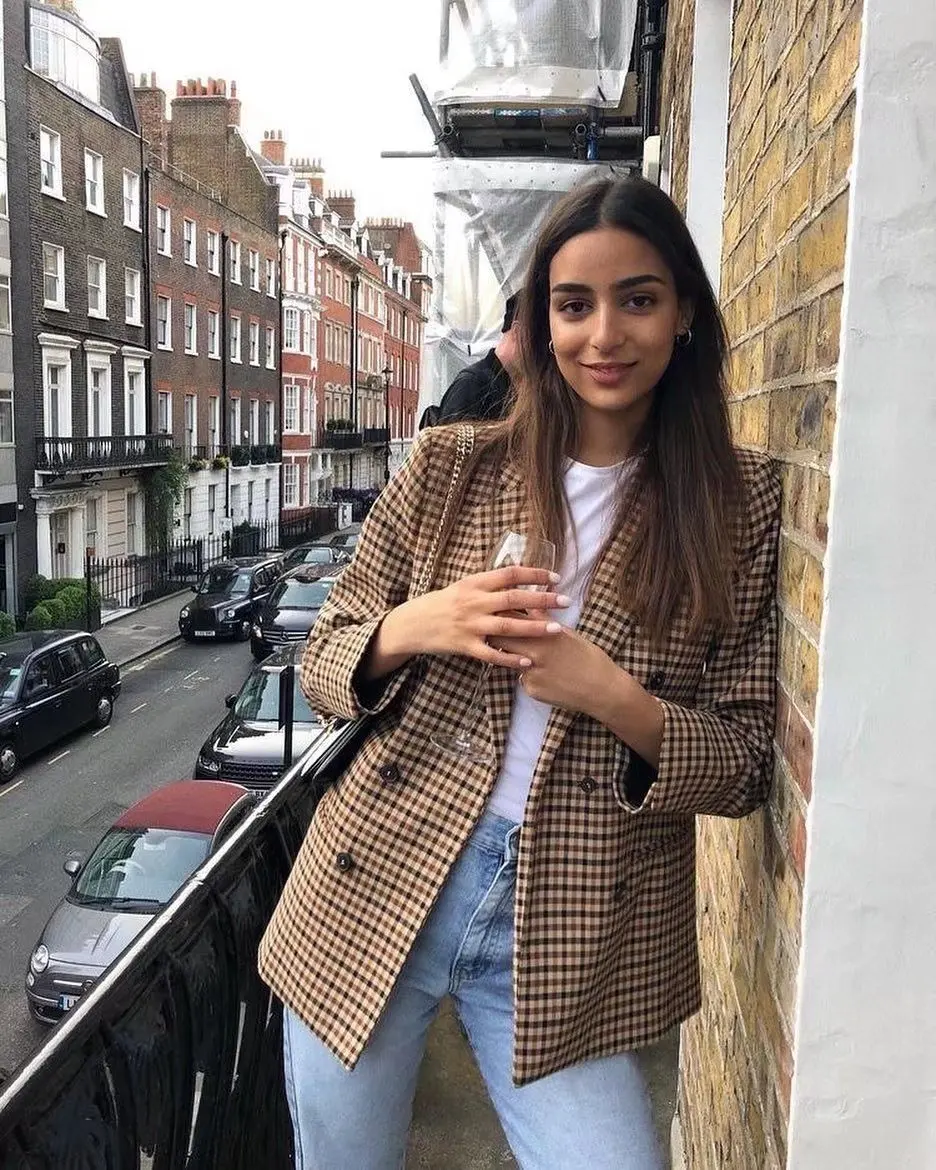 Wholesale Style Women's Autumn Plaid Double-Breasted Coat Personality Blazer Top 5 Colors