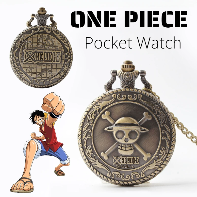 

ONE PIECE Luffy Skull Anime Metal Quartz Pocket Watch Men Vintage Necklace Women Trendy Watches Bronze Clock Jewelry Friend Gift
