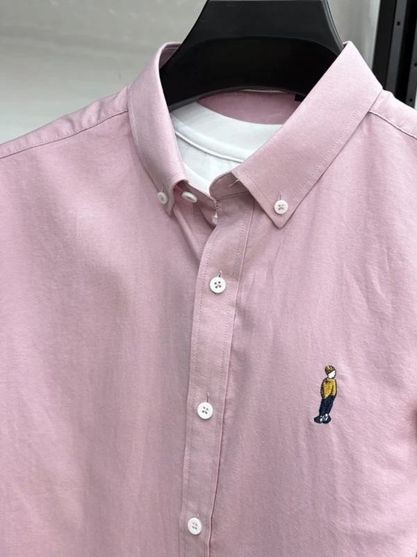 

High-End Men's ort-Sve Cotton irt Embroidered Casual Breathable Busin Summer Faion Ci Sle Stand Fit Button-Up