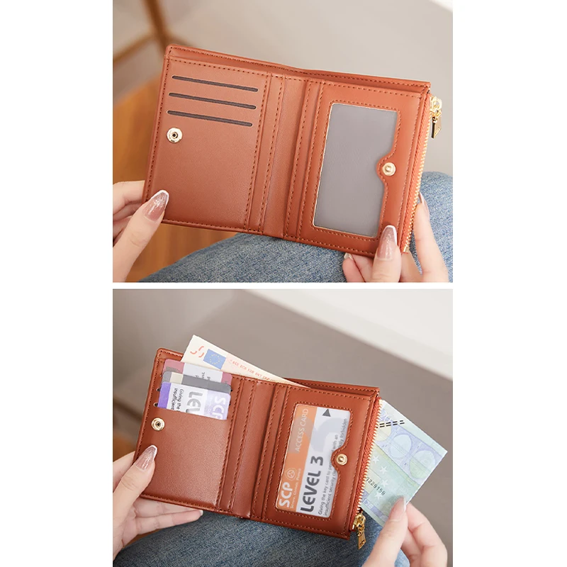 New Women's Short Wallet Soft Skin Purse Card Bag Multi-functional Stylish Zipper Small Wallet Minimalist Money Bag