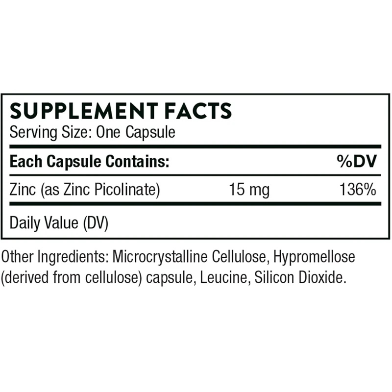 Zinc picolinate 15mg - supports health, immune system, eyes, skin, and reproductive health - gluten free, soy free, dairy free