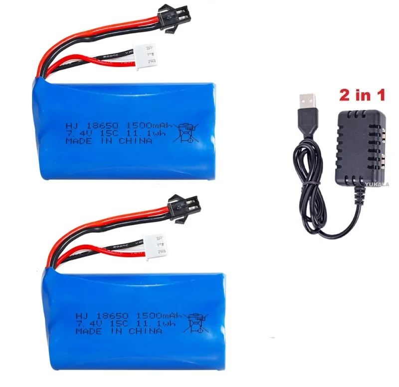 SM-2P 7.4V 1500mAh 18650 akumulator litowo-jonowy/USB dla WPL MN99S D90 U12A S033g Q1 H101 18301 18302 18311 18312 104310 R/C łódź samochodowa