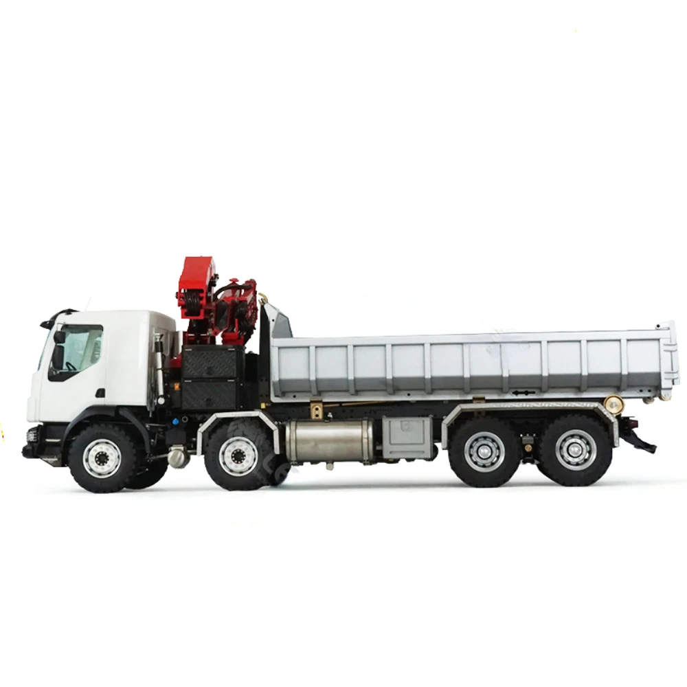 1/14 RC Hydraulic Crane Truck 8x8 RTR Metal RoRo Truck Mounted Crane Full Dump Truck with Lights and Sounds RC Car Model Toys