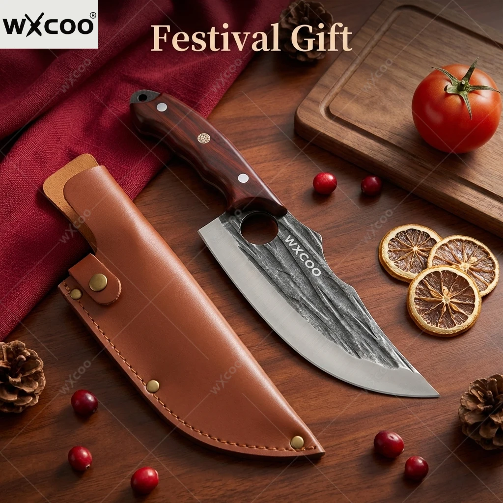 

WXCOO Forged Butcher Knife Kitchen Fish Boning BBQ Cooking Stainless Steel Fruit Slicing Vegetable Chef Knife Wooden Handle