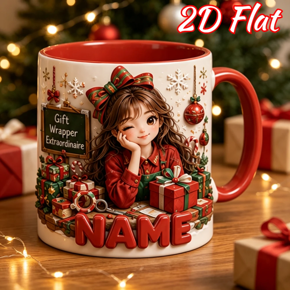 2D Print 1pc Personalized Custom Name Coffee Cup Christmas Girl Theme Mug Lady Gift Cup for Friend Lover Birthday Holiday Annive