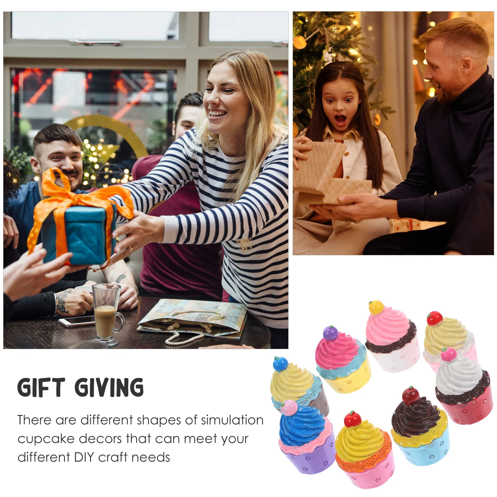 

8pcs Paper Cupcake Keychain Resin Ornaments Simulation DIY Accessories Pendant Fridge Magnets Mini Cake Charms Jewelry Crafts