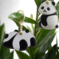 Kawaii Lotus Panda Access Card Holder Creative PU leather Rabbit Pendant Keychain Cute Keyring Access Control Card Cover Keyfob