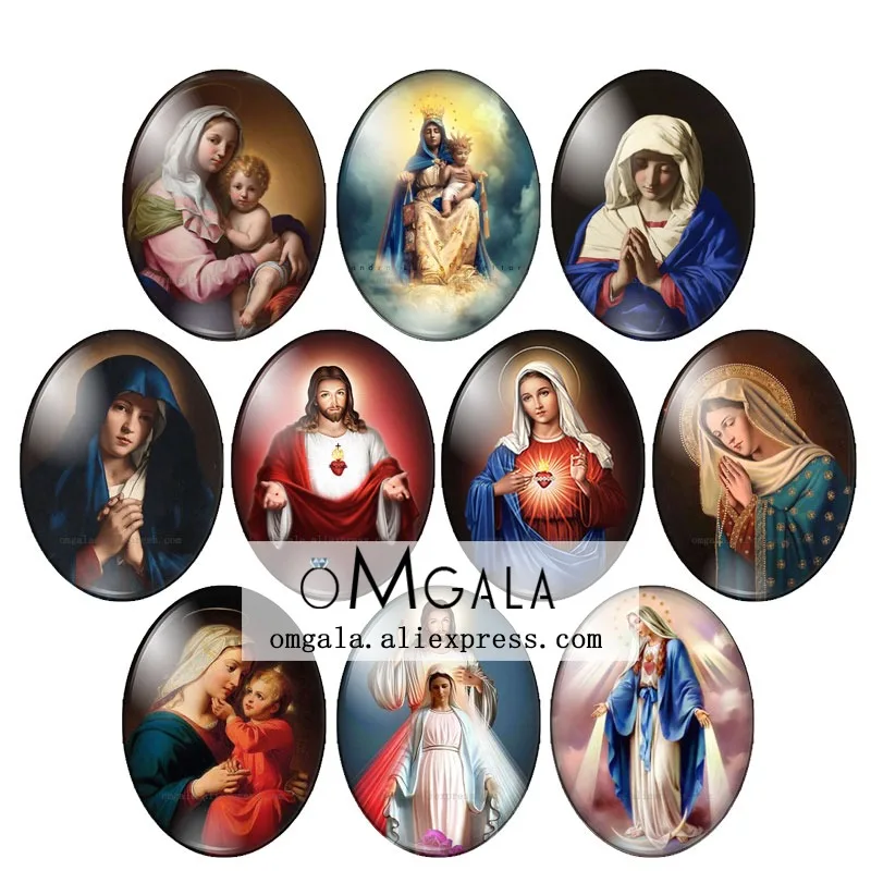 

Our Lady Virgin Mary And Jesus 10pcs 13x18mm/18x25mm/30x40mm Oval photo glass cabochon demo flat back Making findings