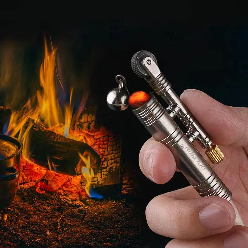 Portable Metal Windproof Kerosene Match Rope Lighter Outdoor Camping Survival Retro Lighter Men\'s Cigarette Lighting Gadget