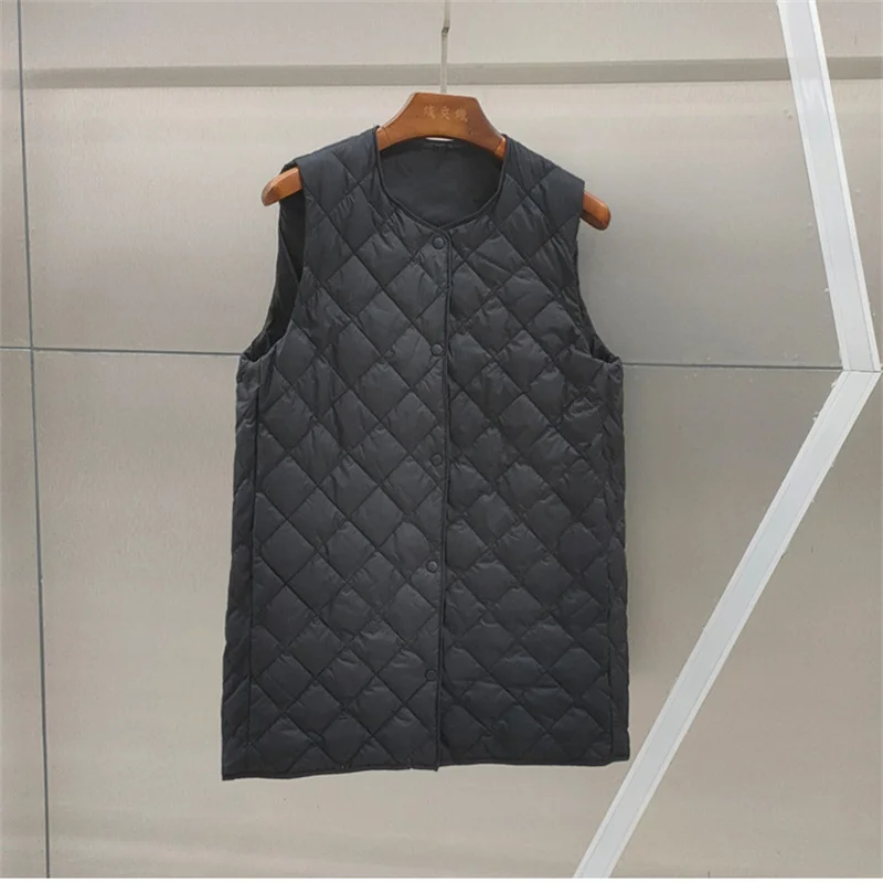 Giacca invernale in piumino d'anatra bianco sottile ultraleggero da donna Gilet in piumino con reticolo rombico Parka da donna senza maniche corto