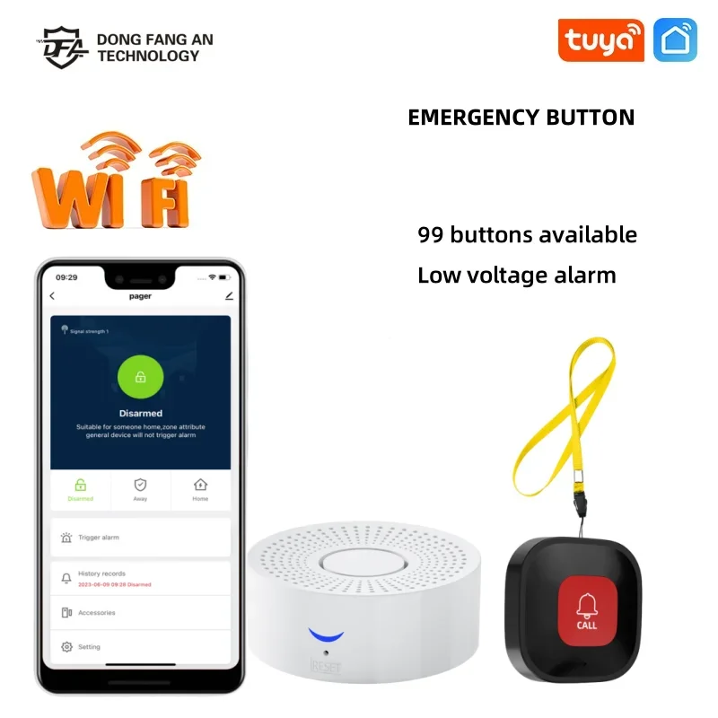 DFA TUYA Wireless WiFi Elderly Caregiver SOS Call Pager Gaffer At Home Medical Alert System Button for Seniors Patients Patients