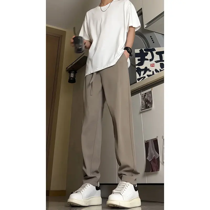

Khaki Men Summer Thin Quick-drying American High Street Loose Straight Casual Trousers