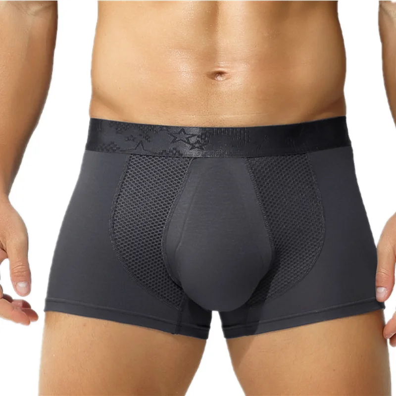 Men Underwear Mesh Modal Panties Man's Boxer Shorts Homme Solid Breathable Latex Crotch Pouch Underpants Male Plus Size L-4XL