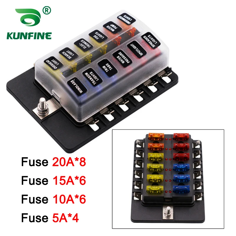 Tempat Kotak Sekring 12 Cara 100A Blok Sekring dengan Indikator LED Sekering 24 Buah untuk Mobil Off-Road RV Bus Kapal Pesiar