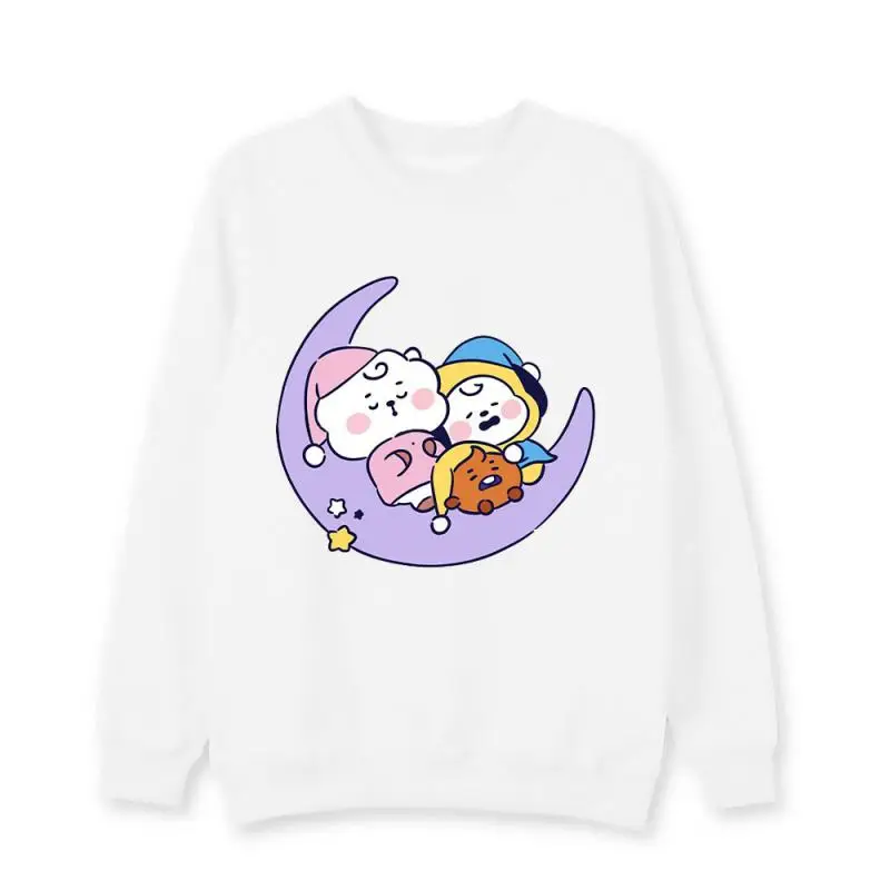 Anime Cartoon Bt21 Cooky Chimmy Tata Round Neck Sweatshirt Spring Autumn New Thin Loose Jacket Couple Clothing Gift for Friends