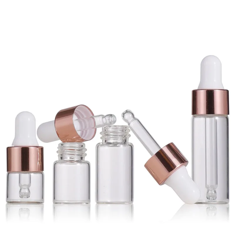 10 Stück Mini-Tropfflaschen aus Glas, leer, ätherisches Öl, Aromatherapie-Flaschen, 1 ml, 2 ml, 3 ml, 5 ml, Roségold-Kappe, Pipettenflaschen – Detail 5