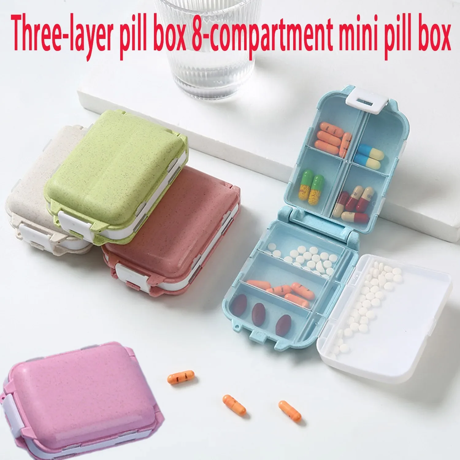 Pill Box Wheat Sealed 8 Grids Container Organizer Health Care Drug Travel Divider 7 Day Storage Bag Travel Case